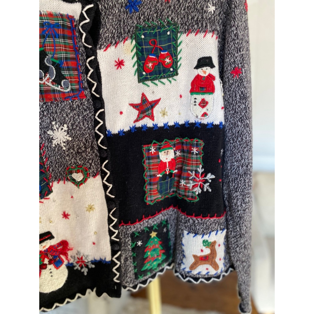 Vintage Christmas Patchwork Cardigan Quiet Luxury Holiday Cottagecore L - Picture 6 of 10